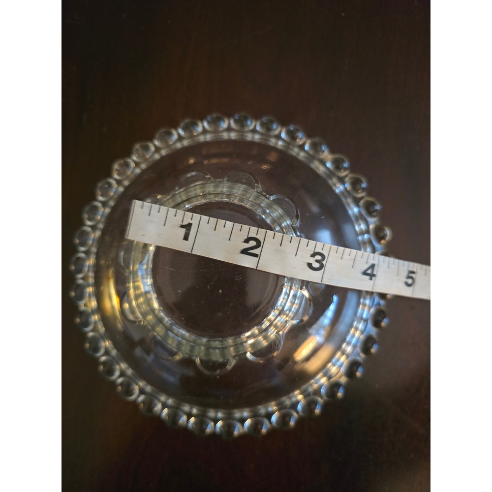 Vintage Clear Beaded Edge Glass Bowl Candlewick Style Scalloped Pedestal 7 Inch - Picture 5 of 5